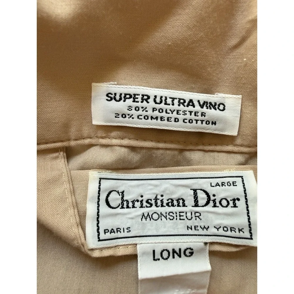Vintage Christian Dior Monsieur Pajama Top Men's L Long Beige Button Up Dapper